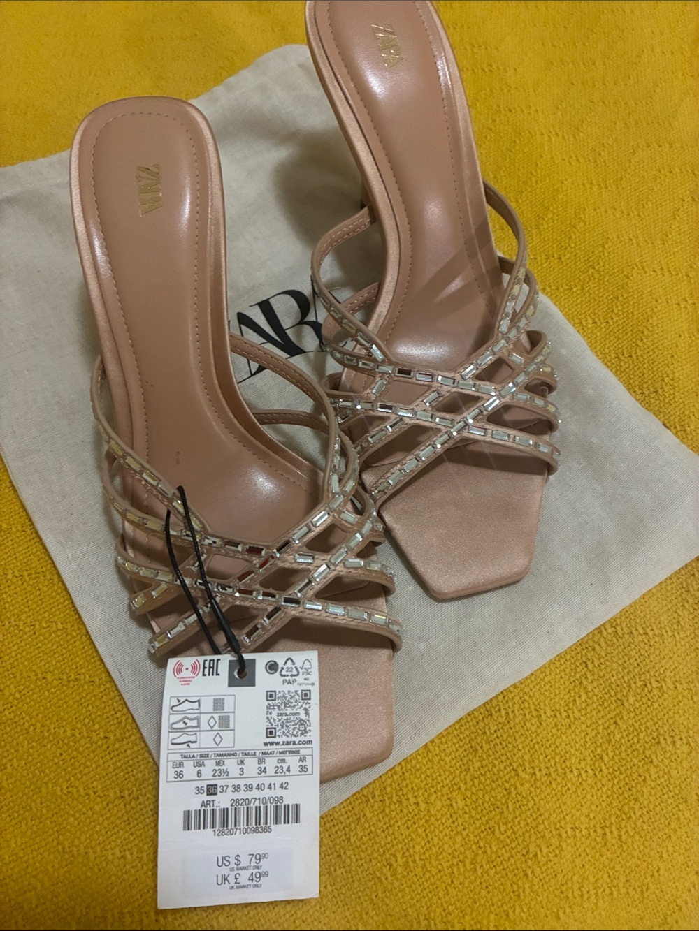 Zara Blush Crystal-Strap Heeled Mules